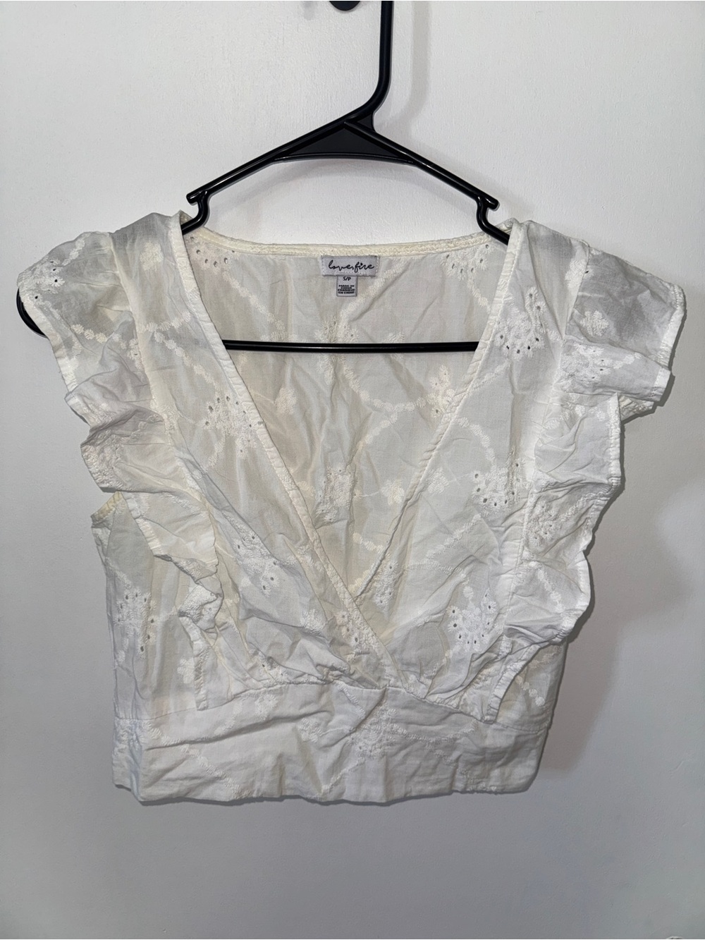 love, Fire White Eyelet Ruffle Wrap Blouse